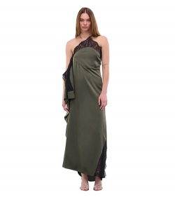 Olive Asymmetric Lace Slip Dress
