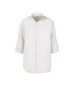 Mao Collar Oversize Chalk Cotton Poplin Shirt