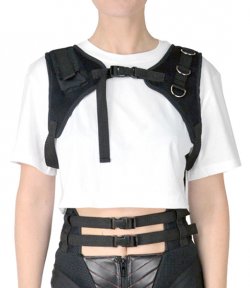 CROP T-SHIRT WITH DETACHABLE CHEST HARNESS WHITE