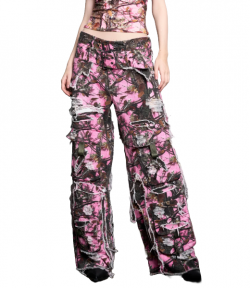 Distressed Cargo Pants Camo Pink